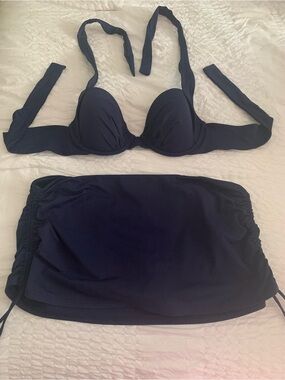 Tommy Bahama Navy Blue Halter Padded Bikini Top with Matching Navy Swim Skirt